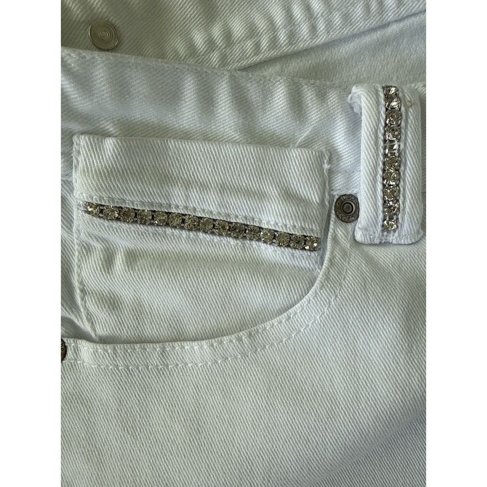 Cache Cropped Jeans Women 8 White Vintage Y2K Rhinestone Embellished Statement - Picture 10 of 10